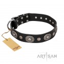 Hundehalsband Leder für Schäferhund schwarz "Black Tie" FDT Artisan, solides Design