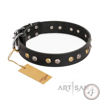 German Shepherd Collar Black Leather "Jewelry Peas" FDT Artisan