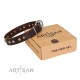 German Shepherd Collar Brown Leather "Rare Flower" FDT Artisan