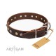 German Shepherd Collar Brown Leather "Rare Flower" FDT Artisan