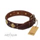 German Shepherd Collar Tan Leather "Magic Squares" FDT Artisan